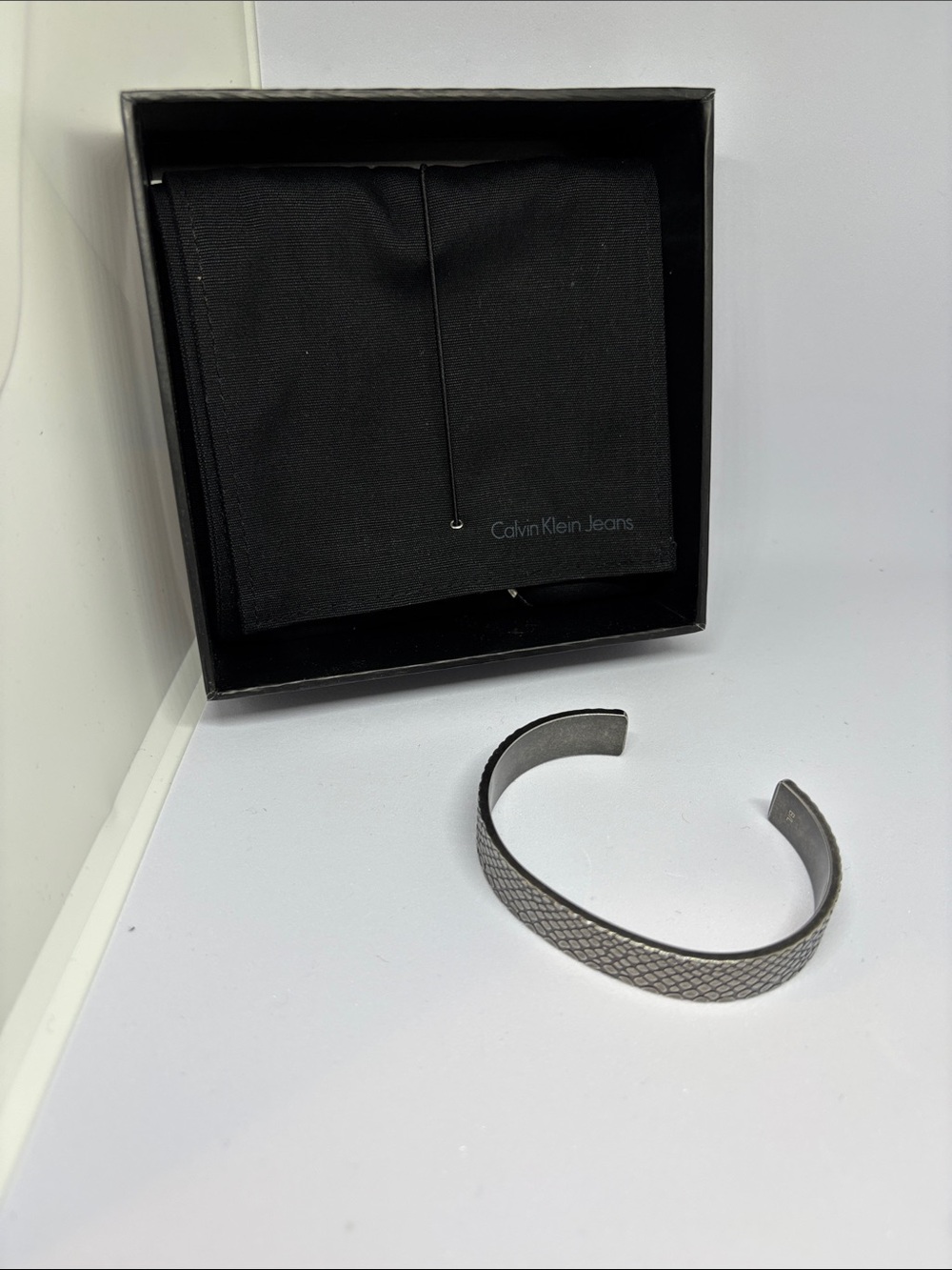 Calvin Klein Textured Gunmetal Open Cuff Bracelet